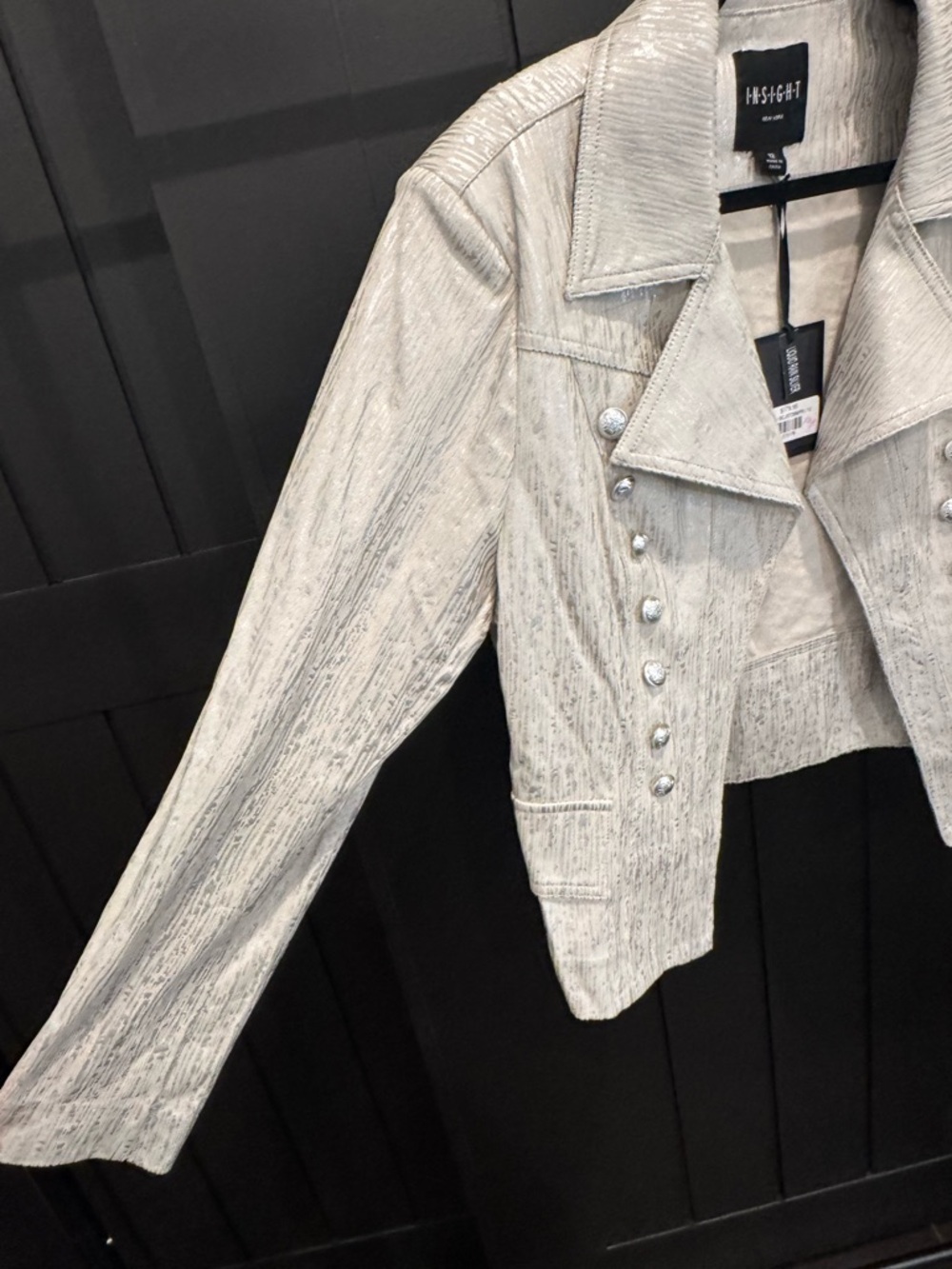 Insight Metallic Cream-White Cropped Double-Breasted Jacket - Picture 5 of 7